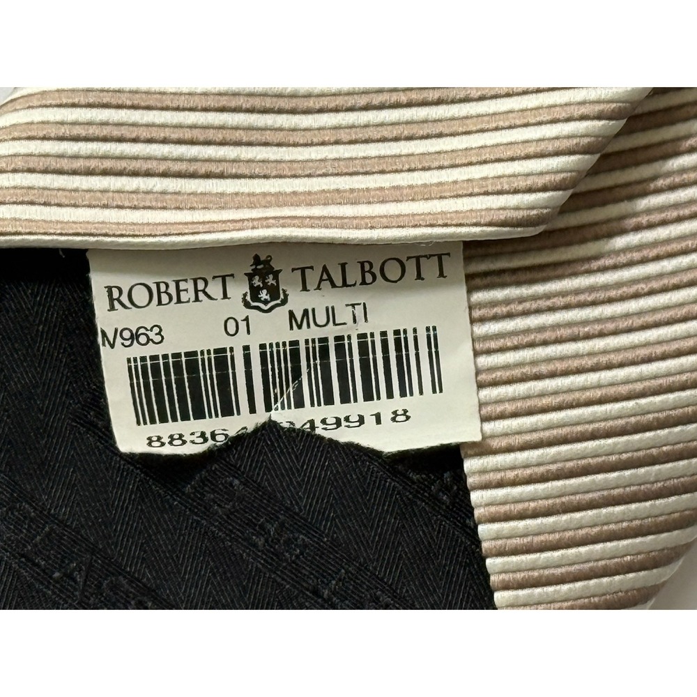 NWT ROBERT TALBOTT 100% Silk Tie Cream/Beige Striped - Made In USA - EUC - Picture 11 of 12